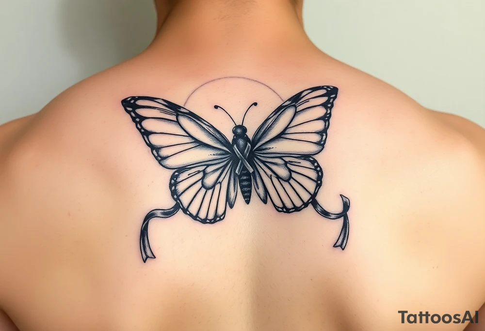 ethereal butterfly with flowing silk HIV-positive symbol ribbons in moonlight tattoo idea