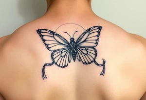 ethereal butterfly with flowing silk HIV-positive symbol ribbons in moonlight tattoo idea