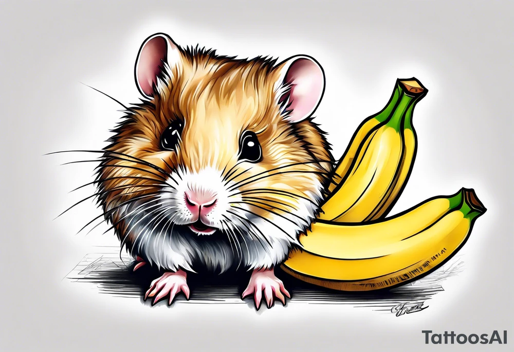 A hamster eating a banana tattoo idea