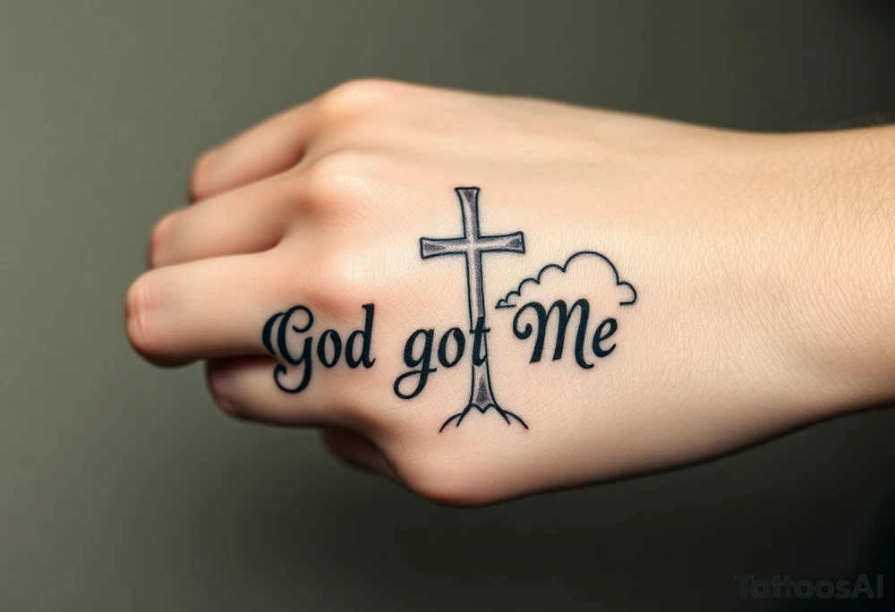 God got me with cross and clouds in background tattoo idea