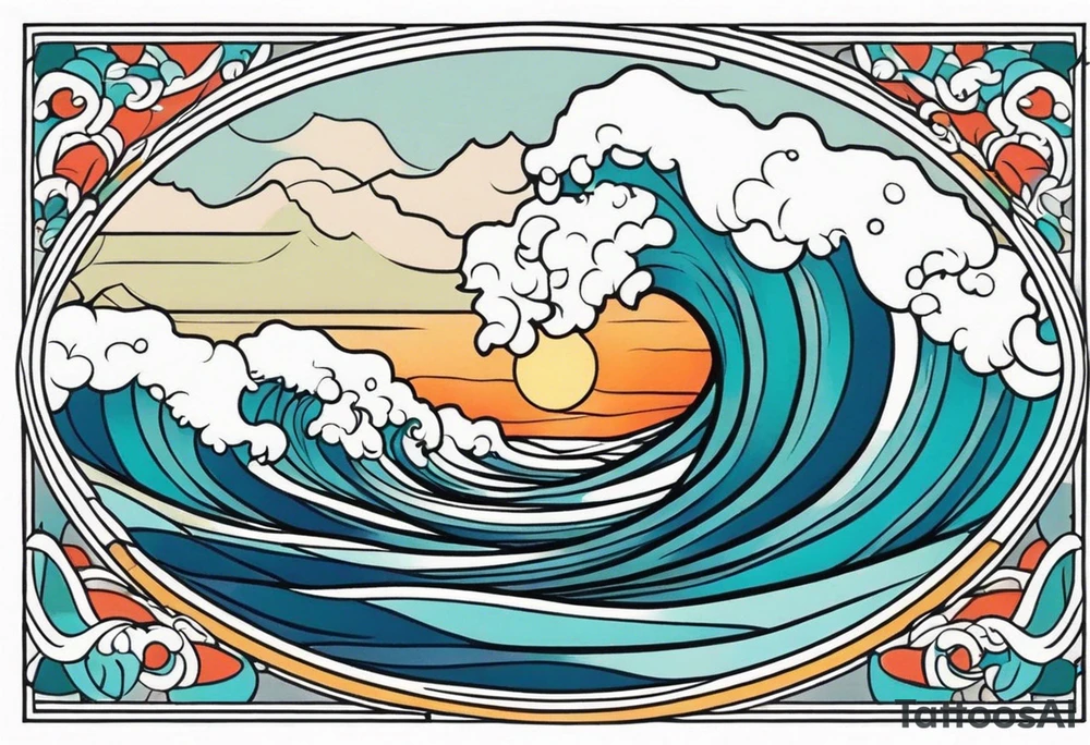 ocean waves tattoo vintage traditional simple and bold colors
within borders tattoo idea