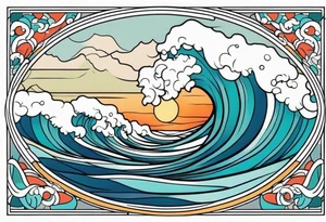 ocean waves tattoo vintage traditional simple and bold colors
within borders tattoo idea