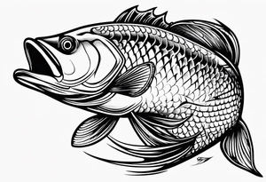 tribal bass fish, its tail turns into a fishing hook tattoo idea