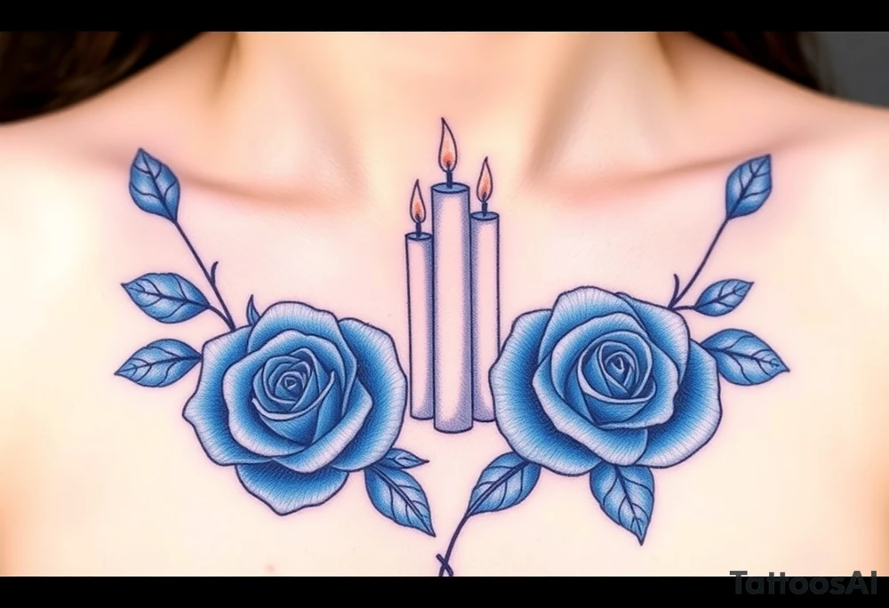 Blue, 2 roses, 2 candles tattoo idea