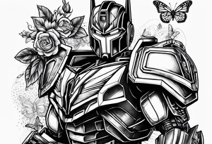 Optimus prime holding Sonic, a butterfly, saxophone, power ranger tattoo idea