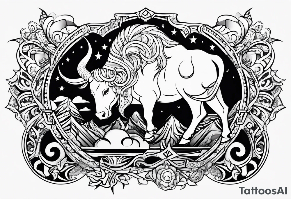Taurus, Aquarius, Libra, half sleeve, symbols tattoo idea