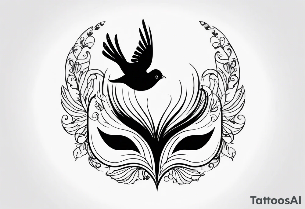 Semicolon with two birds and theatre masks tattoo idea