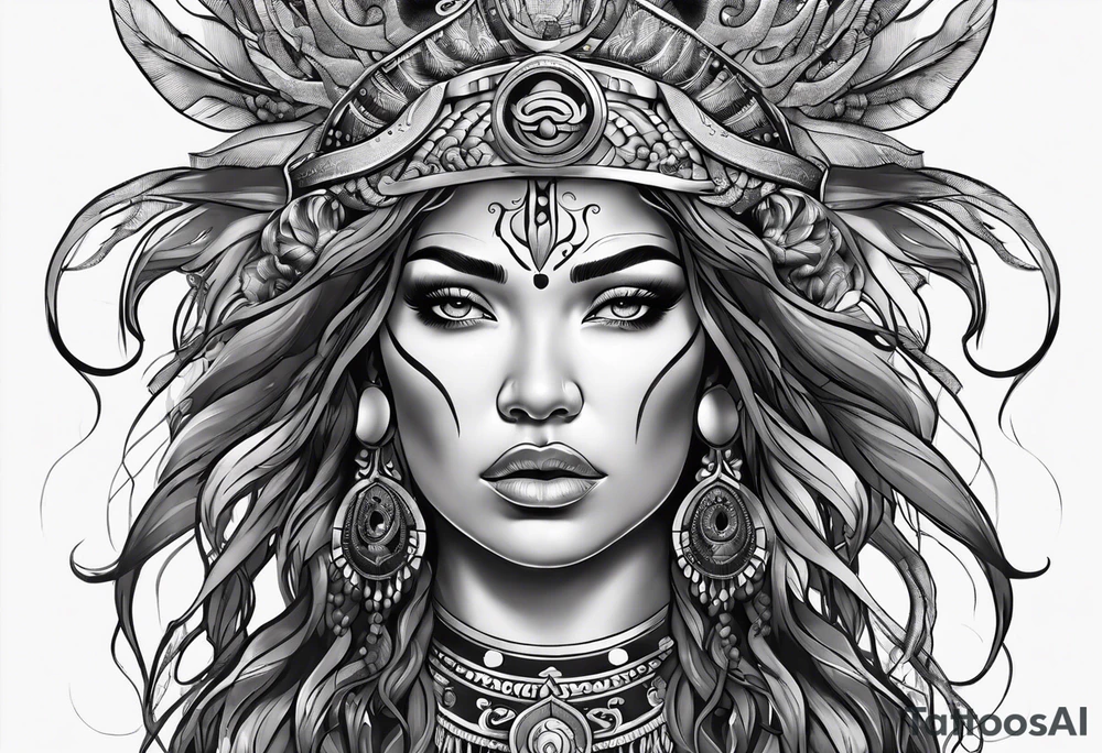 Indigenous woman as medusa tattoo idea