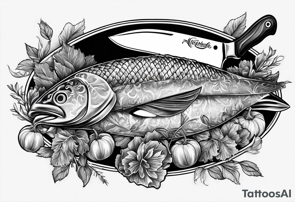 simple Chef knife with vegetables inside blade tattoo idea simple Chef knife with vegetables inside blade tattoo idea
