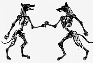 two wolf skeletons dancing with bone tails tattoo idea