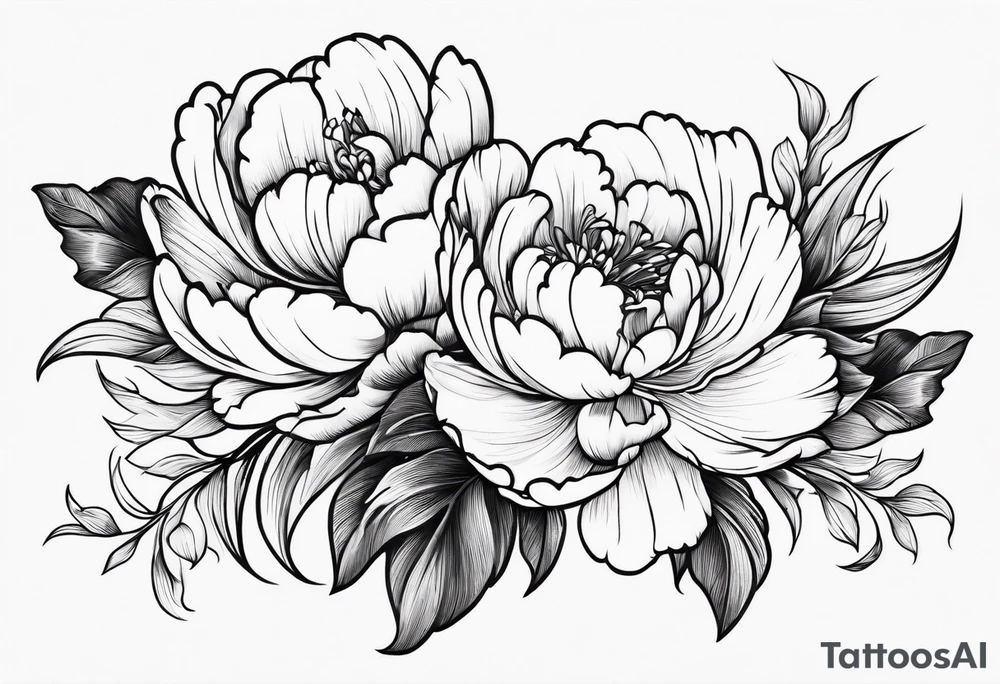 small peony flowers in the waves tattoo idea