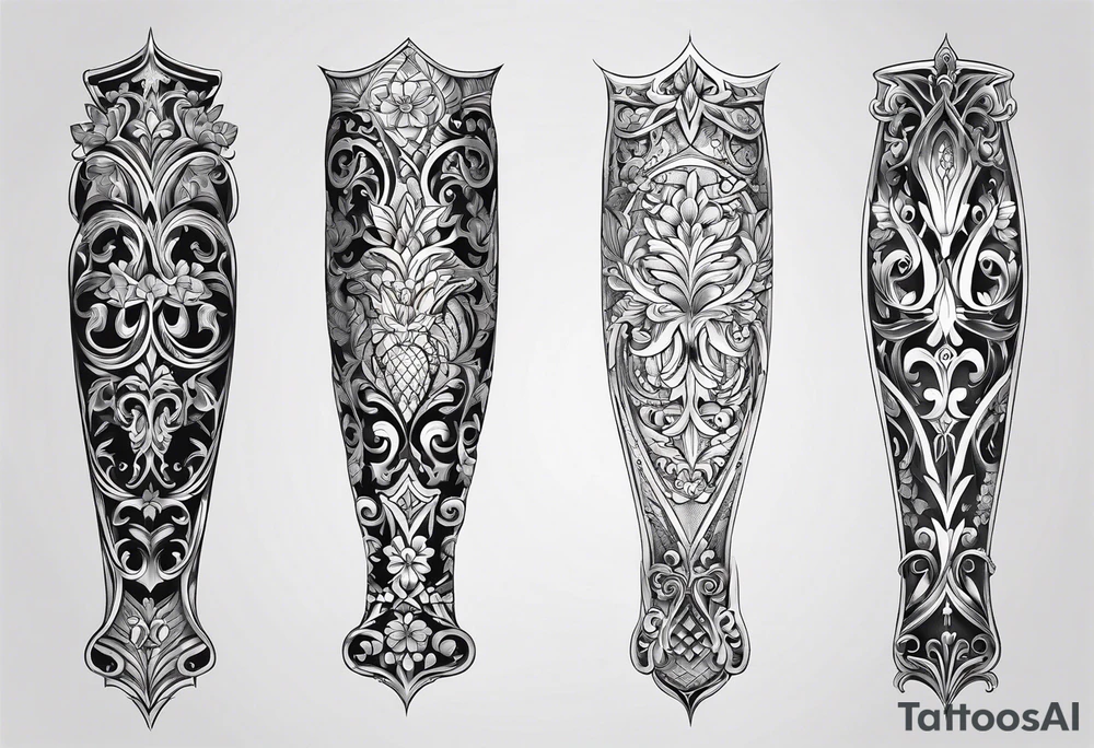 Filigree men’s leg tattoo tattoo idea