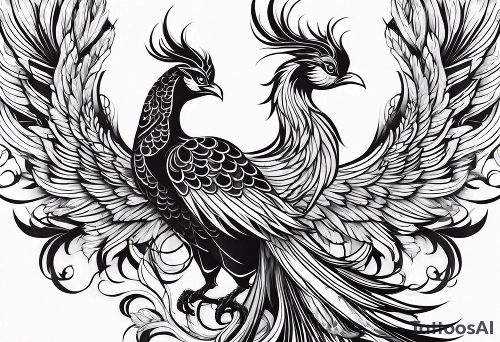 asian elegant phoenix
with a long neck, with no wings, graceful tattoo idea