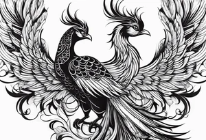 asian elegant phoenix
with a long neck, with no wings, graceful tattoo idea