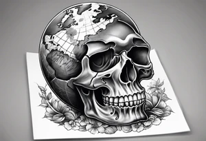Skull with a world globe. tattoo idea