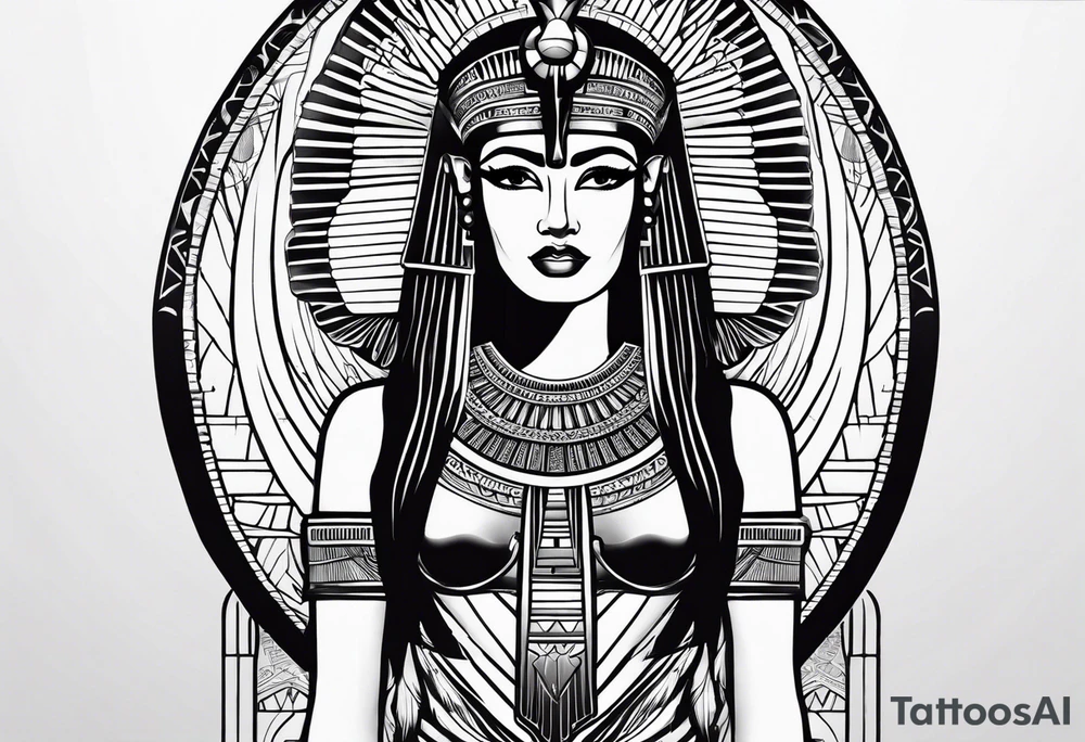 black and white Egyptian goddess Isis tattoo idea