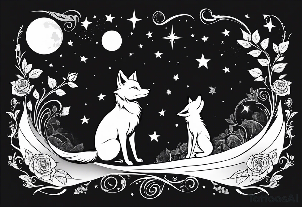 The Little prince with fox on his planet with rose tattoo idea