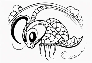 Outline tattoo showing a side view of Scorpion with tail curving overhead drawn in Powerpuff girl style with body segments, head and claws made of hearts tattoo idea