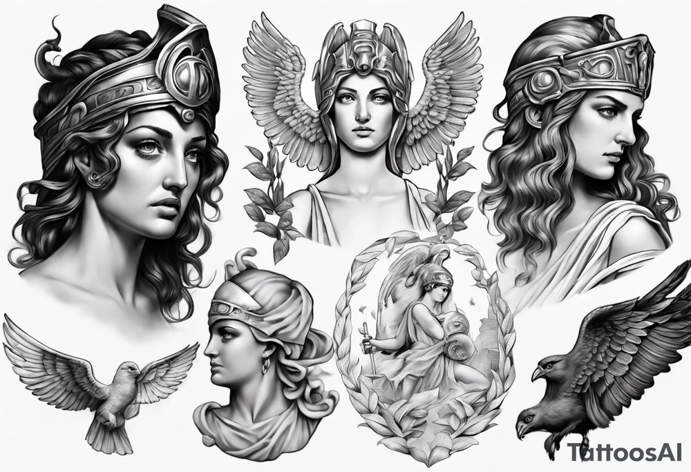 realistic Athena greek mythology tattoo idea
