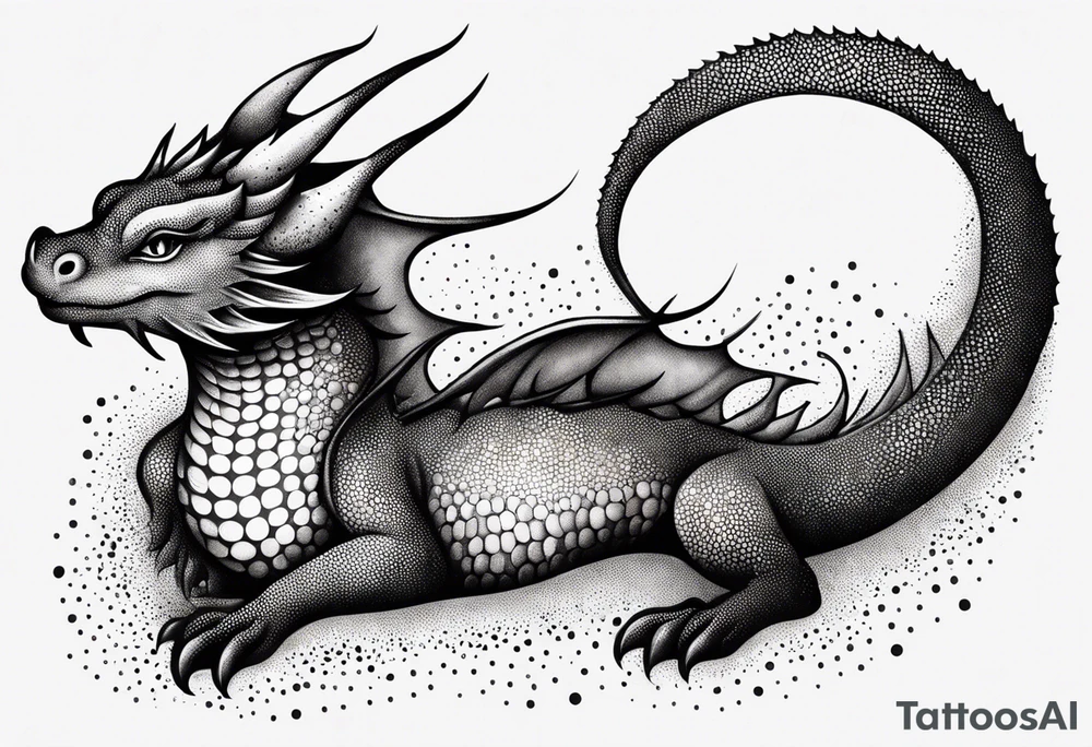 strength, small, sleeping dragon, long tail, elegant, lengthy, pisces tattoo idea