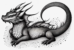 strength, small, sleeping dragon, long tail, elegant, lengthy, pisces tattoo idea