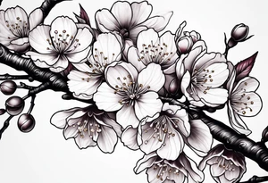 cherry blossoms with buds along branch tattoo idea