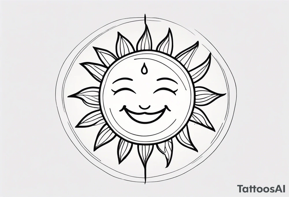 tiny simple sun. a circle with simple strings. tiny smiley in the sun. thin lines. tattoo idea