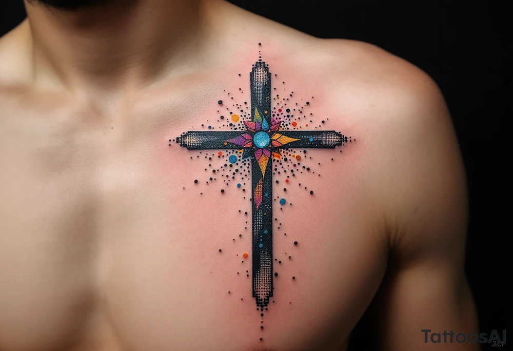 Colorful cross 
colorful cross tattoo idea