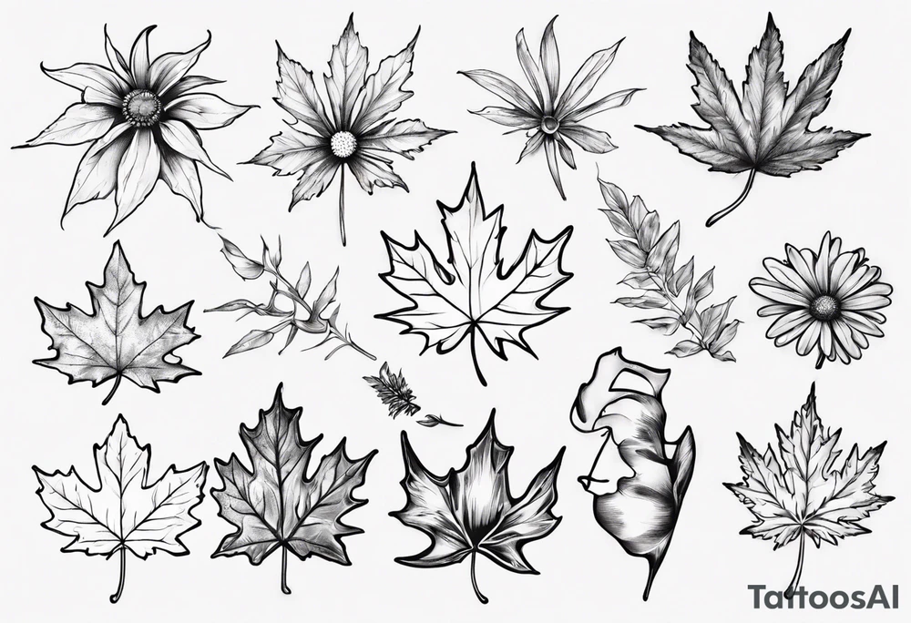 Maple leaf, daisy tattoo idea