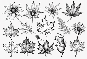 Maple leaf, daisy tattoo idea