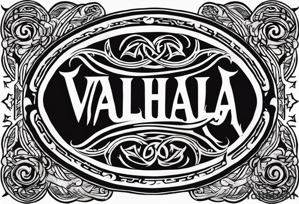 Valhalla round shield fire sword tattoo idea