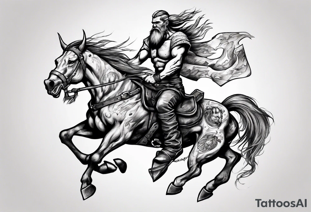 Viking riding an old mustang car tattoo idea