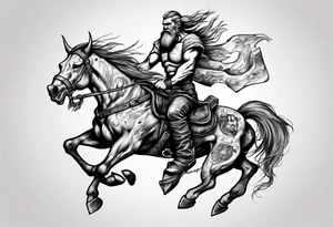 Viking riding an old mustang car tattoo idea