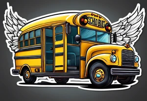 cartoonish school bus with wings tattoo idea