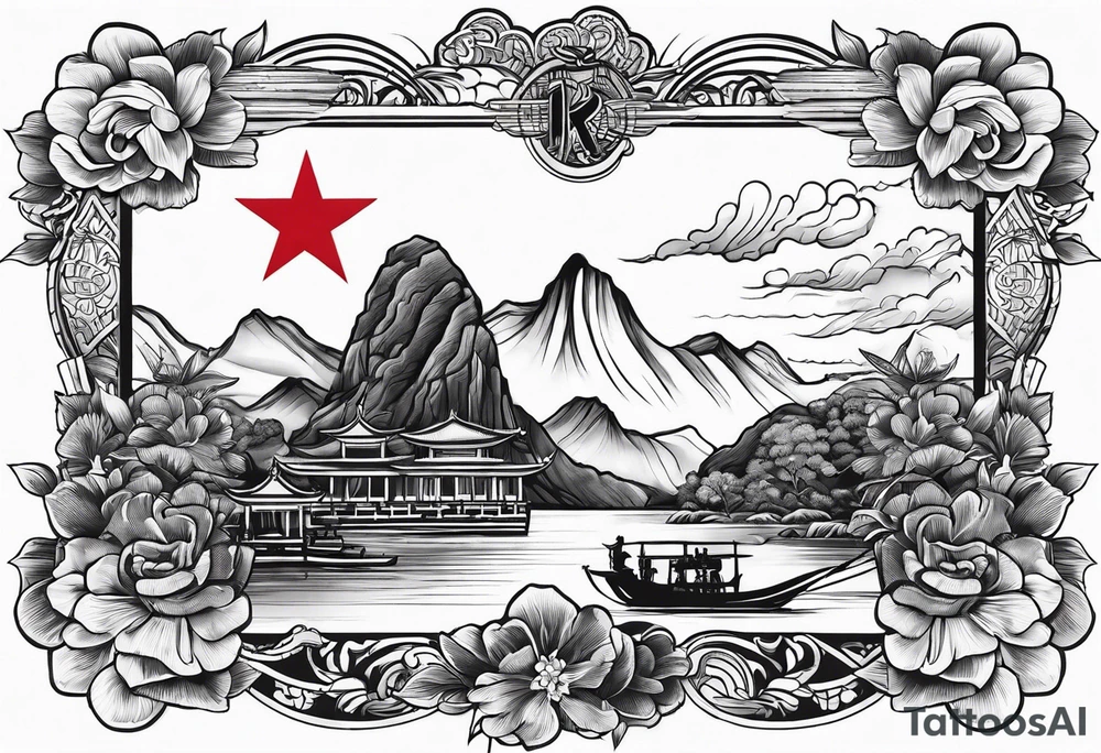 outline of vietnam with the old southern flag in it tattoo idea