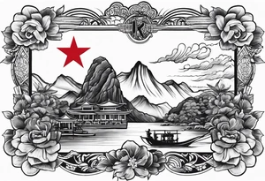 outline of vietnam with the old southern flag in it tattoo idea