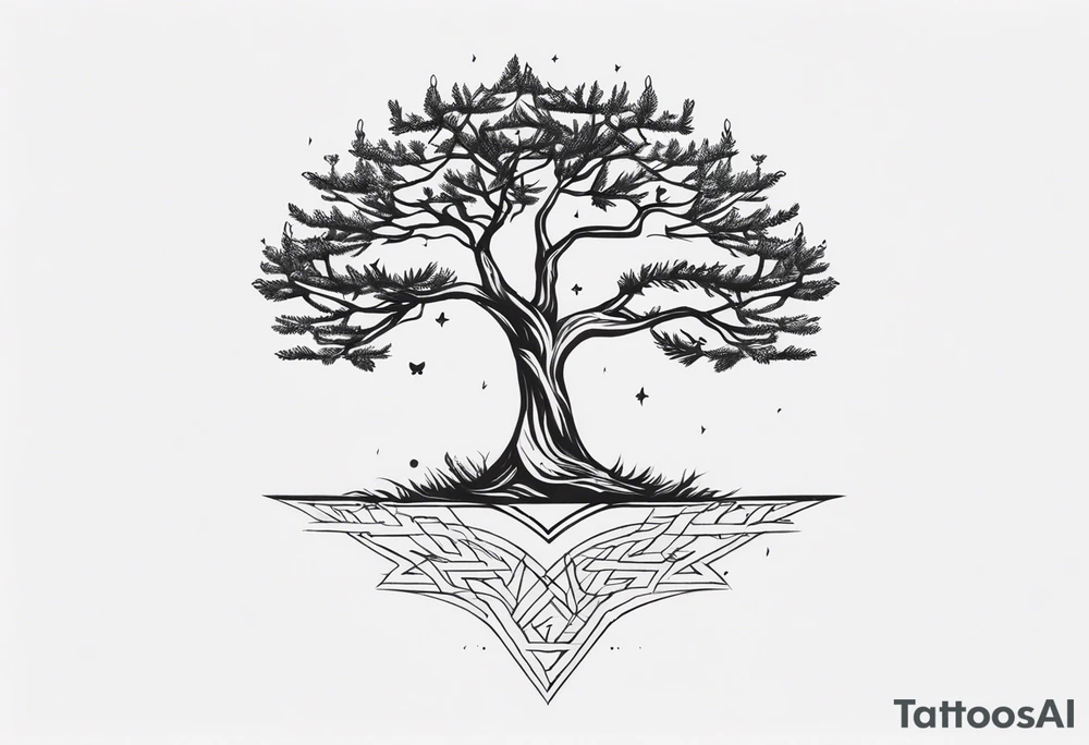 tree tattoo that uses the initials JMWE and a larger R tattoo idea