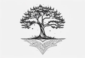 tree tattoo that uses the initials JMWE and a larger R tattoo idea