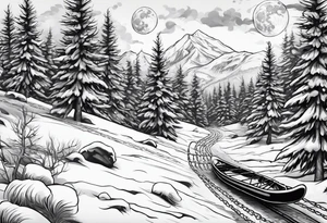 Snow machine,
snowshoes and a moon above tattoo idea