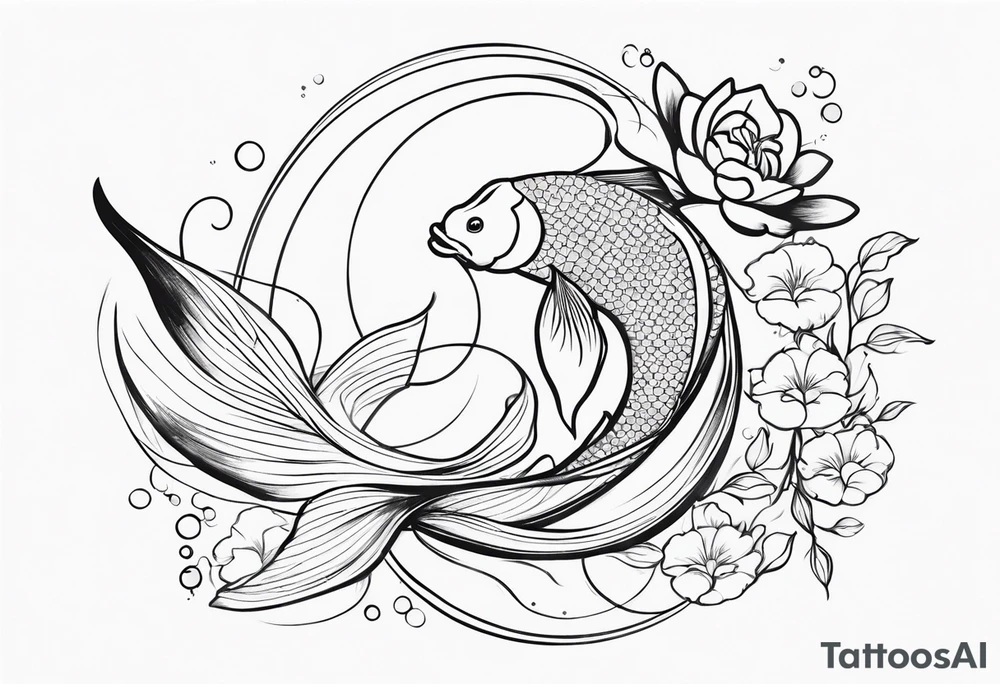 Koi fish swimming around Taurus birth flower tattoo idea