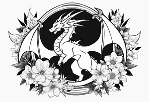 Makes an image that MIXES with lightsabers, charizard, nezuko kamado, or a ring, wands, dragons, WITH FLOWERS tattoo idea