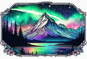 Aurora borealis with mountain and stars tattoo idea