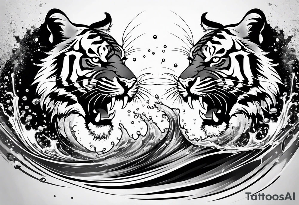 minimalist tiger splashing water tattoo idea