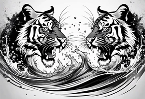 minimalist tiger splashing water tattoo idea