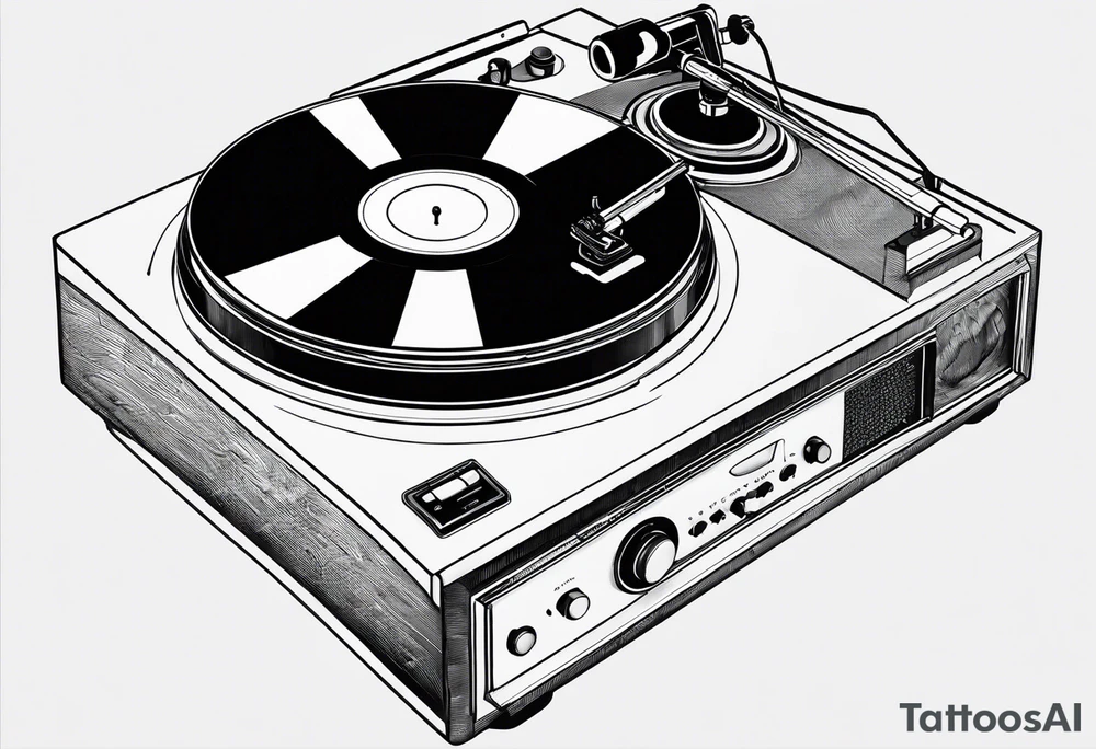 Recordplayer minimalistic fineline drawed in 2D tattoo idea
