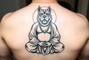 Meditating fat Buddha with dog head tattoo idea