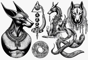 Anubis with scales and snakes tattoo idea