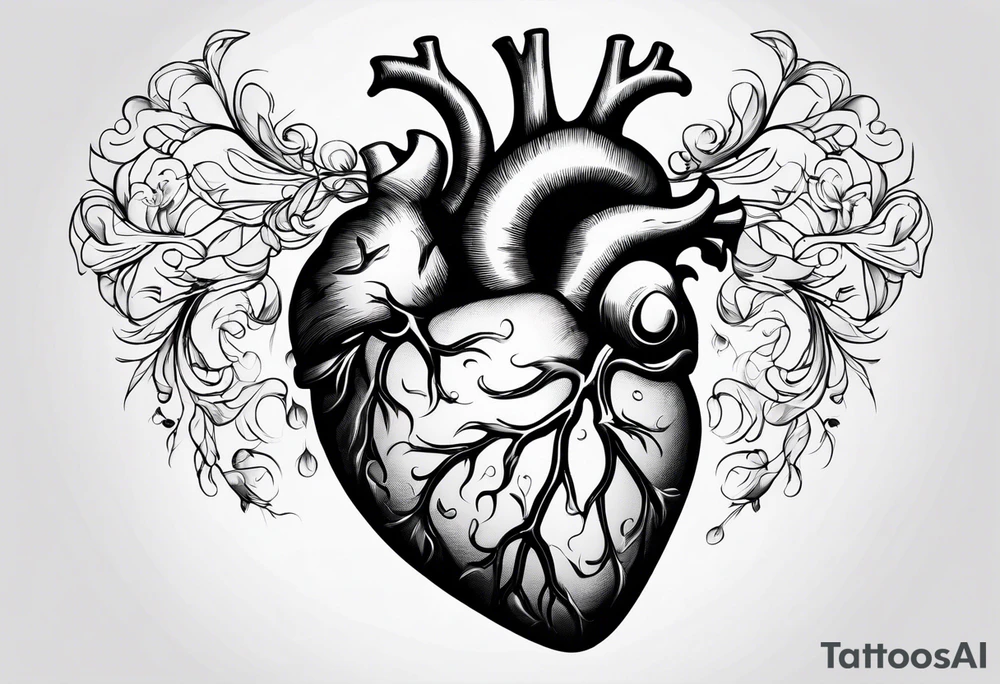 Anatomical heart with gold sealant lines tattoo idea