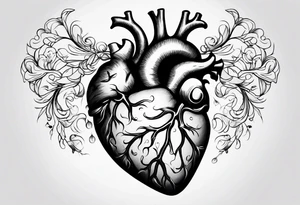 Anatomical heart with gold sealant lines tattoo idea