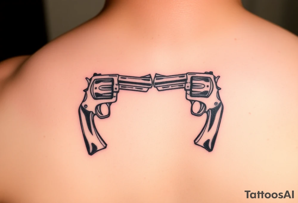 2 revolvers crossing pointing down tattoo idea